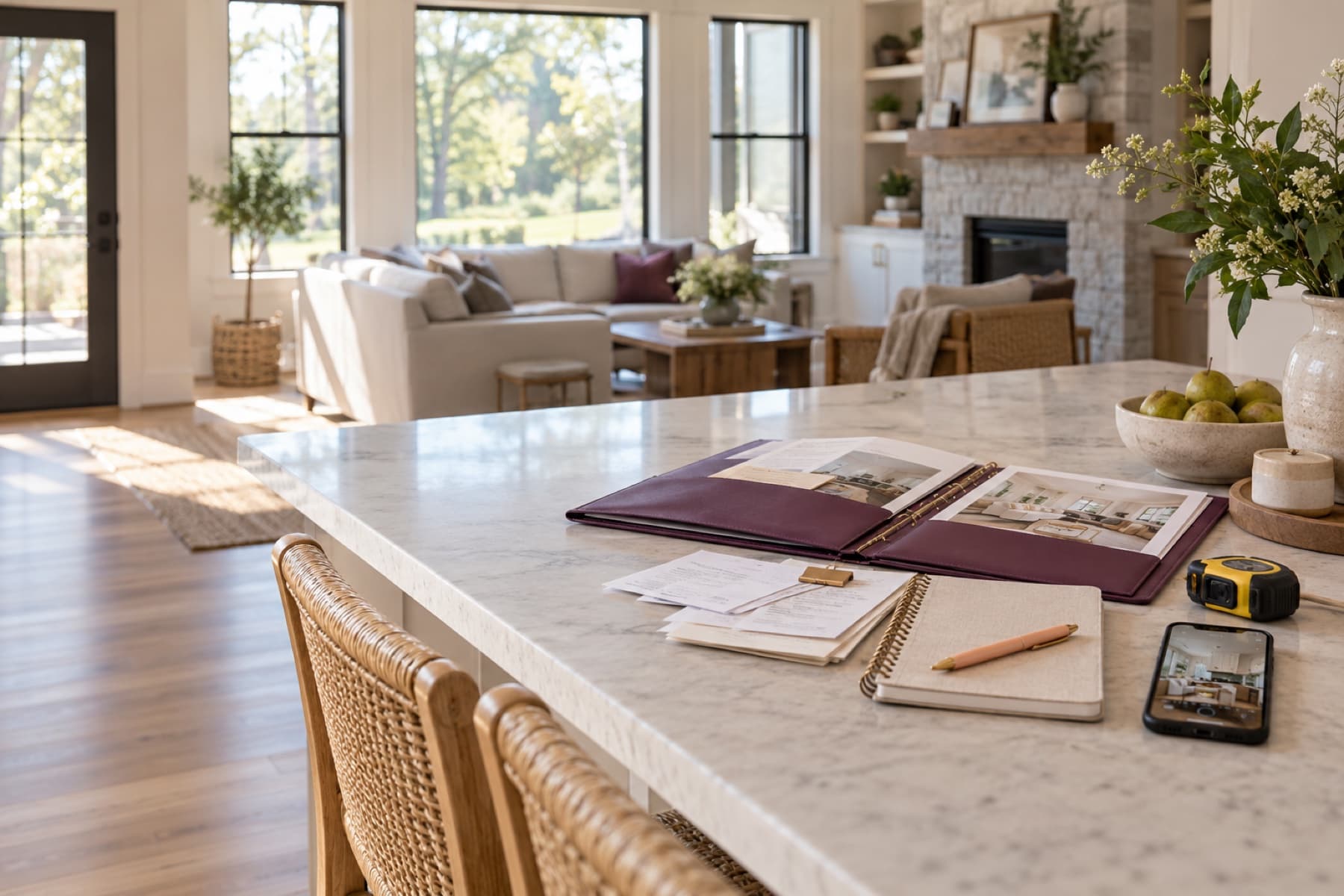 Illustrative home preparation workspace with organized property records