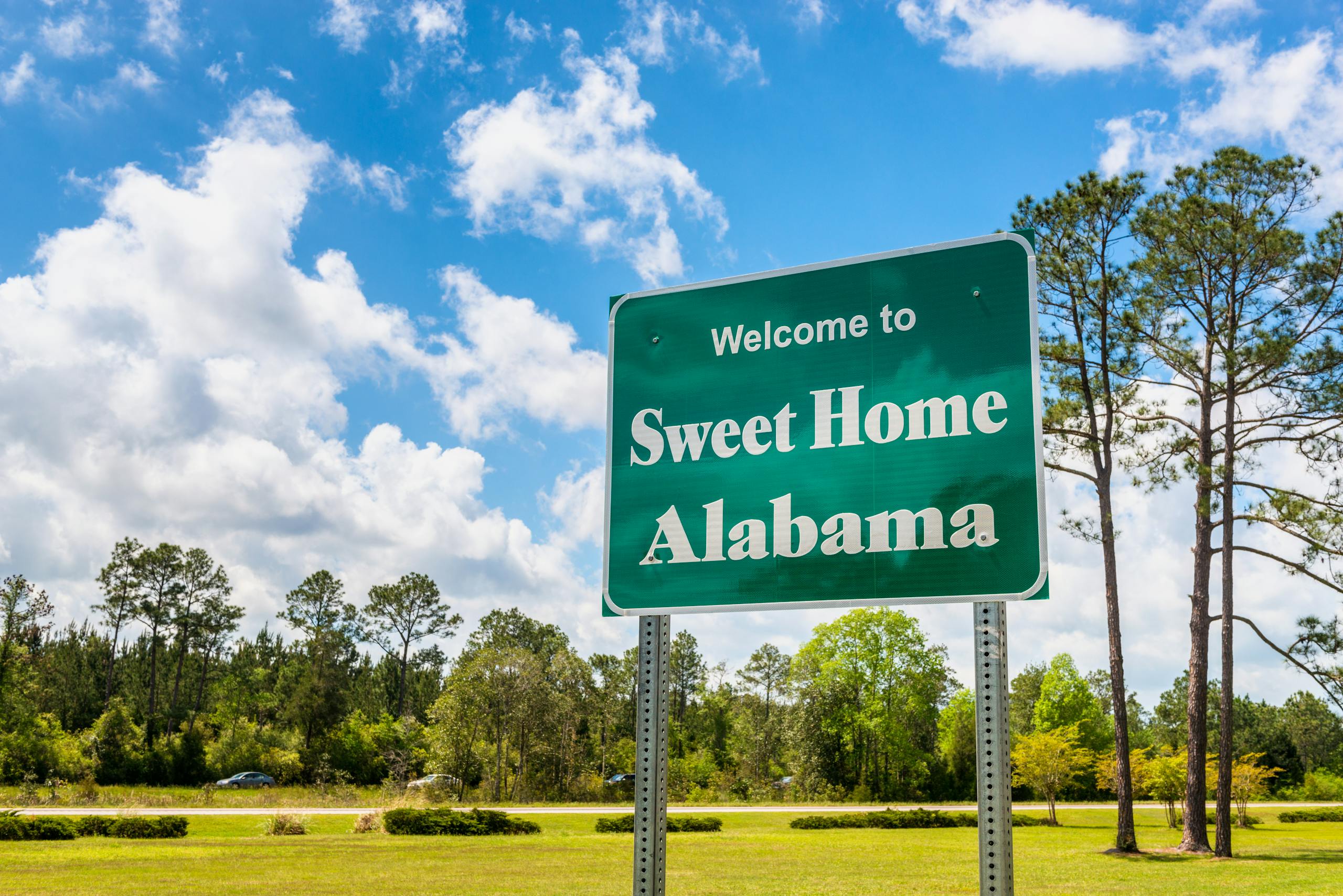 North Alabama Sign welcomes visitors rocket city real estate green sign.jpeg